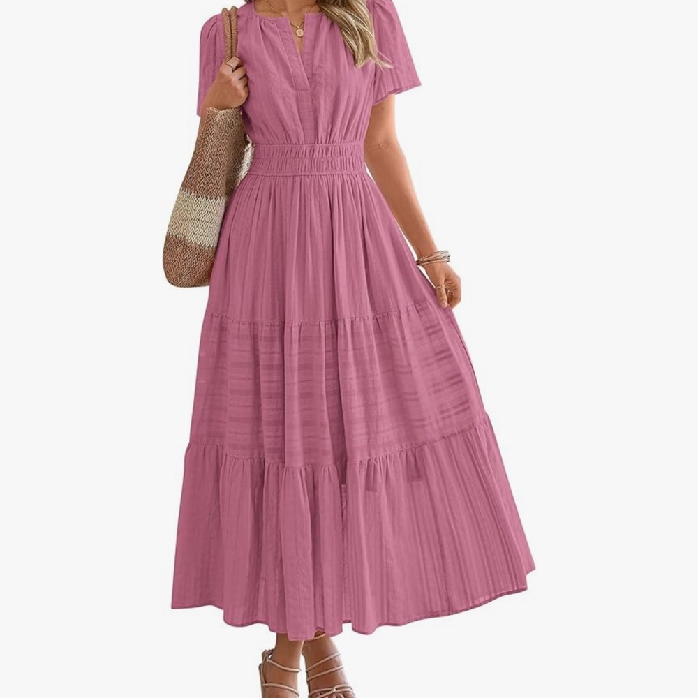 Women's Pink Maxi Dress with Smocked Waist